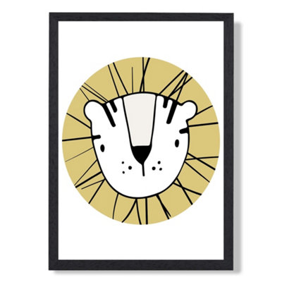 Artze Wall Art Cute Yellow Lion Scandi Animal Art Print With Black Frame Size: A4 from B&Q