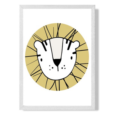 Artze Wall Art Cute Yellow Lion Scandi Animal Art Print With White Frame Size: A4 from B&Q