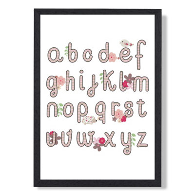 Artze Wall Art Cute Alphabet With Pink Flowers  Art Print With Black Frame Size: A4 from B&Q