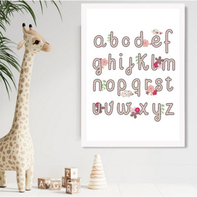 Artze Wall Art Cute Alphabet With Pink Flowers  Framed Print Size: A2 With White Frame from B&Q