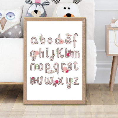 Artze Wall Art Cute Alphabet With Pink Flowers  Framed Print Size: A2 With Oak Frame from B&Q