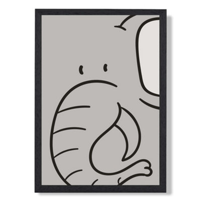Artze Wall Art Cute Cartoon Style Elephant Art Print With Black Frame Size: A4 from B&Q