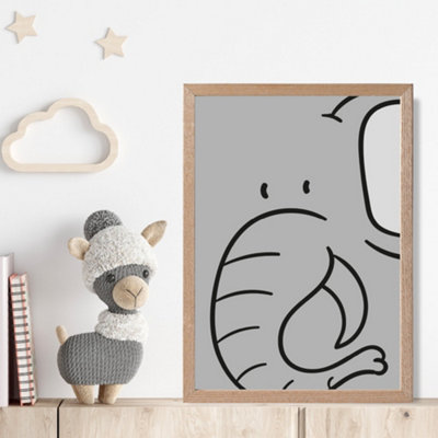 Artze Wall Art Cute Cartoon Style Elephant Framed Print Size: A4 With Oak Frame from B&Q