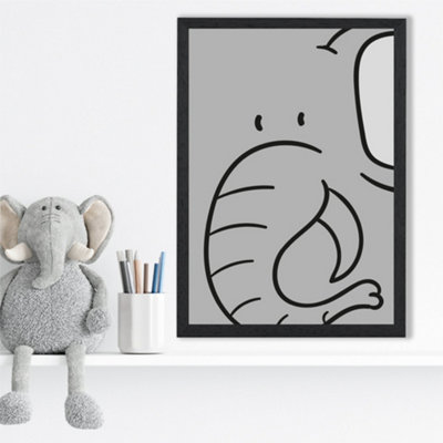 Artze Wall Art Cute Cartoon Style Elephant Framed Print Size: A3 With Black Frame from B&Q