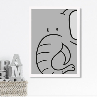 Artze Wall Art Cute Cartoon Style Elephant Framed Print Size: A3 With White Frame from B&Q