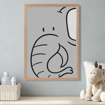 Artze Wall Art Cute Cartoon Style Elephant Framed Print Size: A3 With Oak Frame from B&Q