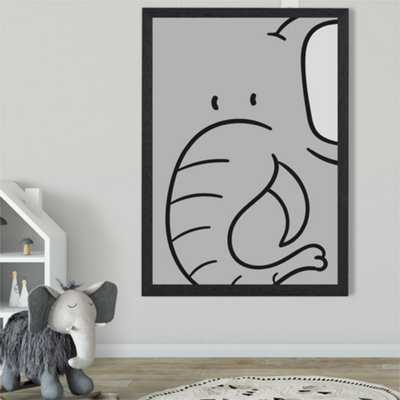 Artze Wall Art Cute Cartoon Style Elephant Framed Print Size: A2 With Black Frame from B&Q