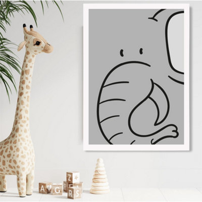 Artze Wall Art Cute Cartoon Style Elephant Framed Print Size: A2 With White Frame from B&Q