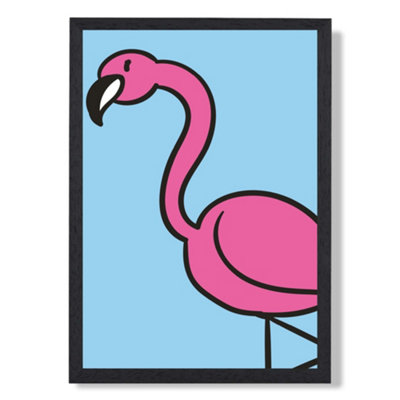 Artze Wall Art Cute Cartoon Style Flamingo Art Print With Black Frame Size: A4 from B&Q