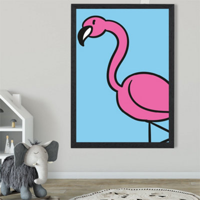 Artze Wall Art Cute Cartoon Style Flamingo Framed Print Size: A2 With Black Frame from B&Q