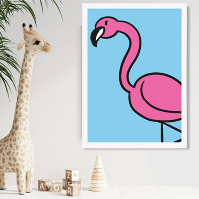Artze Wall Art Cute Cartoon Style Flamingo Framed Print Size: A2 With White Frame from B&Q