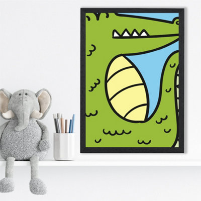 Artze Wall Art Cute Cartoon Style Crocodile Framed Print Size: A3 With Black Frame from B&Q