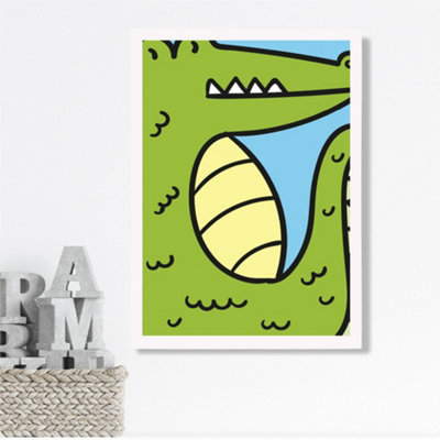 Artze Wall Art Cute Cartoon Style Crocodile Framed Print Size: A3 With White Frame from B&Q