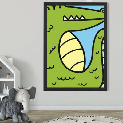 Artze Wall Art Cute Cartoon Style Crocodile Framed Print Size: A2 With Black Frame from B&Q