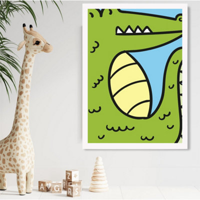 Artze Wall Art Cute Cartoon Style Crocodile Framed Print Size: A2 With White Frame from B&Q