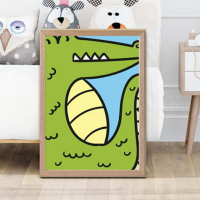 Artze Wall Art Cute Cartoon Style Crocodile Framed Print Size: A2 With Oak Frame from B&Q