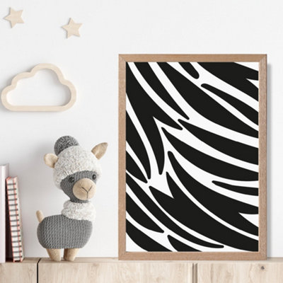 Artze Wall Art Cute Cartoon Style Zebra Print Framed Print Size: A4 With Oak Frame from B&Q