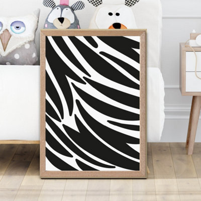 Artze Wall Art Cute Cartoon Style Zebra Print Framed Print Size: A2 With Oak Frame from B&Q