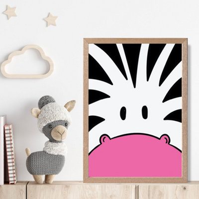 Artze Wall Art Cute Cartoon Style Zebra Face Framed Print Size: A4 With Oak Frame from B&Q