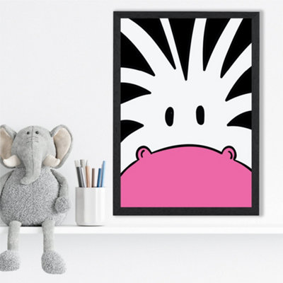 Artze Wall Art Cute Cartoon Style Zebra Face Framed Print Size: A3 With Black Frame from B&Q