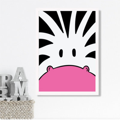 Artze Wall Art Cute Cartoon Style Zebra Face Framed Print Size: A3 With White Frame from B&Q