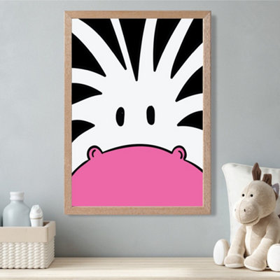 Artze Wall Art Cute Cartoon Style Zebra Face Framed Print Size: A3 With Oak Frame from B&Q