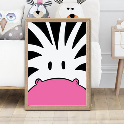 Artze Wall Art Cute Cartoon Style Zebra Face Framed Print Size: A2 With Oak Frame from B&Q