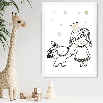 Artze Wall Art Scandi Princess Little Girl And Rabbit Framed Print Size: A2 With White Frame from B&Q
