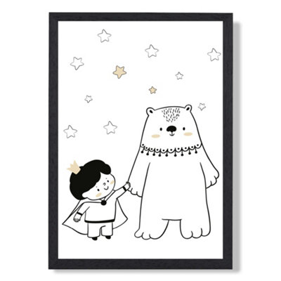 Artze Wall Art Scandi Prince Little Boy With Bear Art Print With Black Frame Size: A4 from B&Q