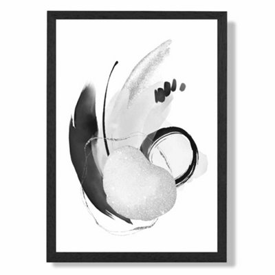 Artze Wall Art Abstract Black And White Watercolour Shapes Art Print With Black Frame Size: A4 from B&Q