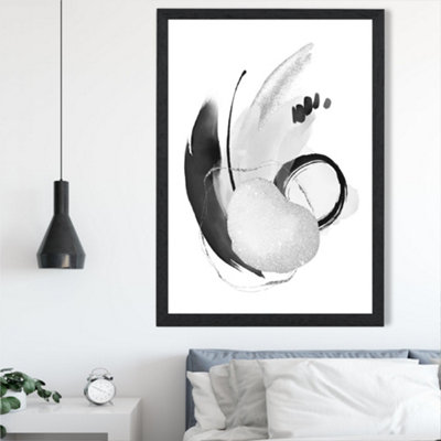 Artze Wall Art Abstract Black And White Watercolour Shapes Framed Print Size: A2 With Black Frame from B&Q