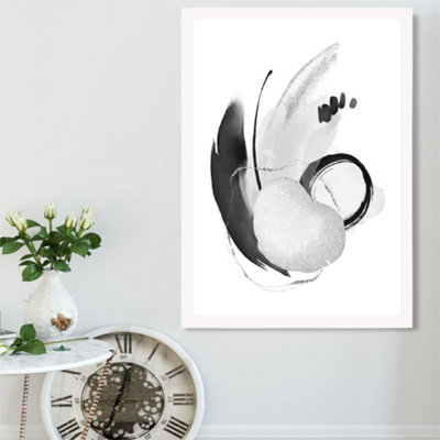 Artze Wall Art Abstract Black And White Watercolour Shapes Framed Print Size: A2 With White Frame from B&Q