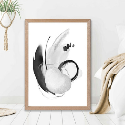 Artze Wall Art Abstract Black And White Watercolour Shapes Framed Print Size: A2 With Oak Frame from B&Q