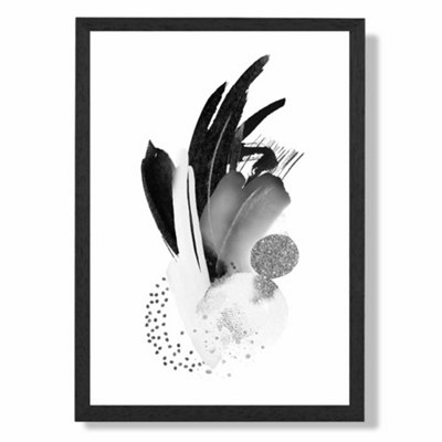 Artze Wall Art Black And White Abstract Watercolour Shapes Art Print With Black Frame Size: A4 from B&Q