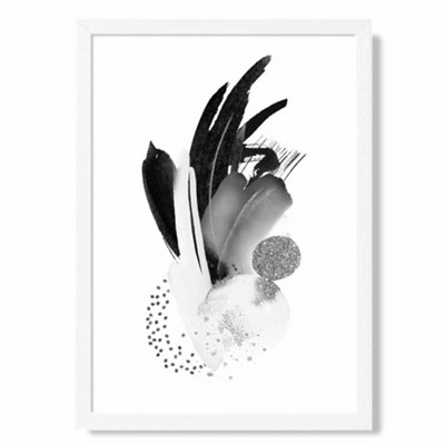 Artze Wall Art Black And White Abstract Watercolour Shapes Art Print With White Frame Size: A4 from B&Q
