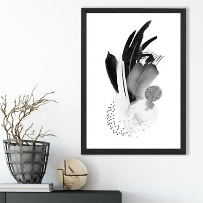Artze Wall Art Black And White Abstract Watercolour Shapes Framed Print Size: A3 With Black Frame from B&Q