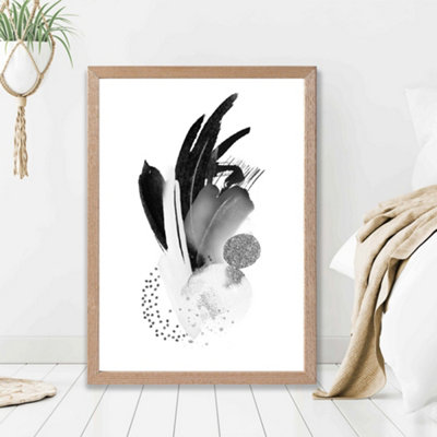 Artze Wall Art Black And White Abstract Watercolour Shapes Framed Print Size: A2 With Oak Frame from B&Q