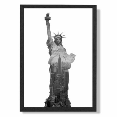 Artze Wall Art Abstract Statue Of Liberty New York Black And White Photo Art Print With Black Frame Size: A4 from B&Q