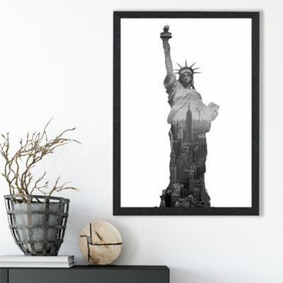 Artze Wall Art Abstract Statue Of Liberty New York Black And White Photo Framed Print Size: A3 With Black Frame from B&Q