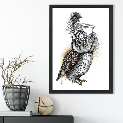 Artze Wall Art Steam Punk Owl Sketch Framed Print Size: A3 With Black Frame from B&Q