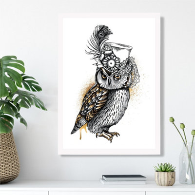 Artze Wall Art Steam Punk Owl Sketch Framed Print Size: A3 With White Frame from B&Q