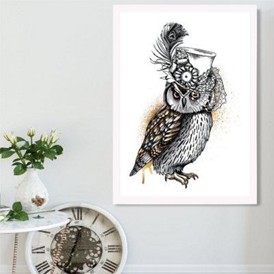 Artze Wall Art Steam Punk Owl Sketch Framed Print Size: A2 With White Frame from B&Q