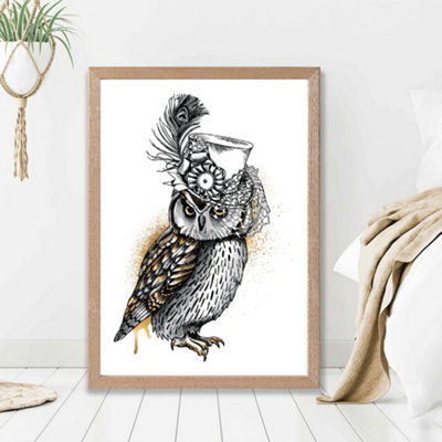 Artze Wall Art Steam Punk Owl Sketch Framed Print Size: A2 With Oak Frame from B&Q