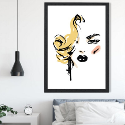 Artze Wall Art Fashion Face Pen And Ink Sketch Framed Print Size: A2 With Black Frame from B&Q