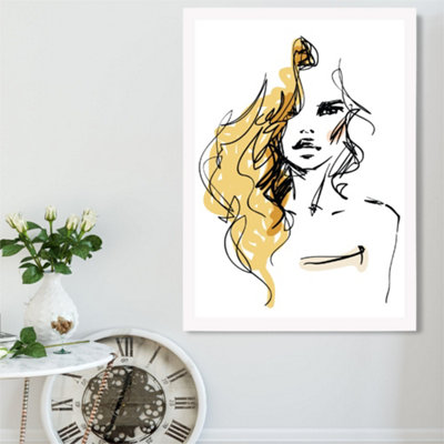 Artze Wall Art Fashion Girl Pen And Ink Sketch Framed Print Size: A2 With White Frame from B&Q