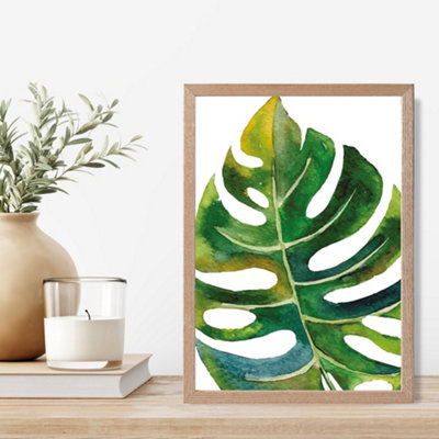Artze Wall Art Tropical Monstera Abstract Watercolour Botanical Framed Print Size: A4 With Oak Frame from B&Q