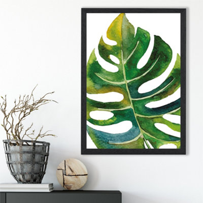Artze Wall Art Tropical Monstera Abstract Watercolour Botanical Framed Print Size: A3 With Black Frame from B&Q