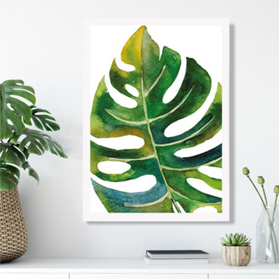 Artze Wall Art Tropical Monstera Abstract Watercolour Botanical Framed Print Size: A3 With White Frame from B&Q