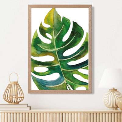 Artze Wall Art Tropical Monstera Abstract Watercolour Botanical Framed Print Size: A3 With Oak Frame from B&Q