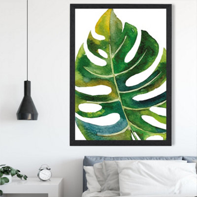 Artze Wall Art Tropical Monstera Abstract Watercolour Botanical Framed Print Size: A2 With Black Frame from B&Q